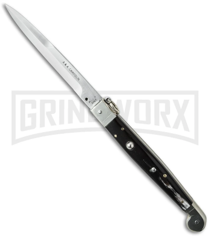 A.G.A. Campolin 12" Brazil Horn Sicilian Ring Pull Automatic Knife - Bayonet A.G.A. Campolin 12" Brazil Horn Sicilian Ring Pull Automatic Knife - Bayonet -Knivesand Tools Shop 12 sicilian braz ring cm large