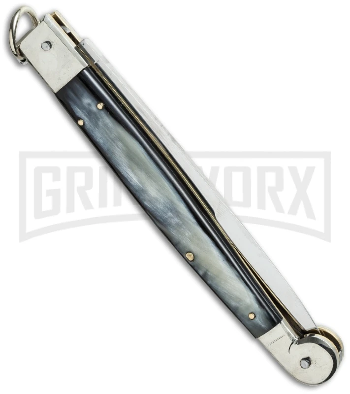 A.G.A. Campolin 12" Brazil Horn Sicilian Ring Pull Automatic Knife - Bayonet A.G.A. Campolin 12" Brazil Horn Sicilian Ring Pull Automatic Knife - Bayonet -Knivesand Tools Shop 12 sicilian braz ring side cm large