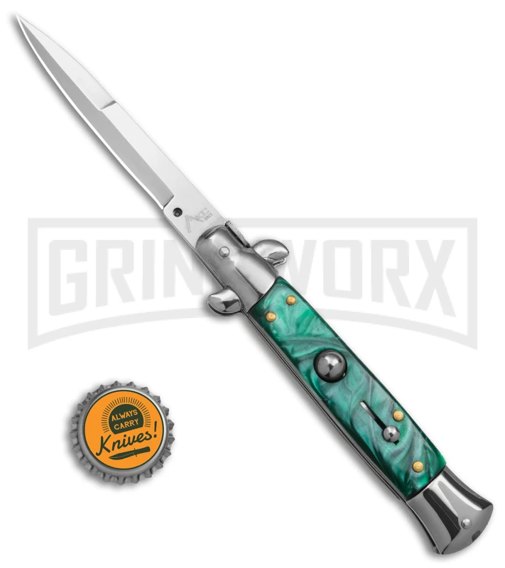 9" Anomaly Stiletto Green Pearlex Automatic Knife - Satin Bayonet 9" Anomaly Stiletto Green Pearlex Automatic Knife - Satin Bayonet -Knivesand Tools Shop 9in anomaly stiletto green pearlex automatic knife satin bayonet gx 6095 td size large