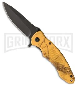 ABKT Renegade RealTree Blaze Orange Liner Lock Knife - Black Plain