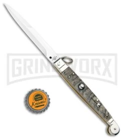 A.G.A. Campolin 9" Ram Horn Sicilian Ring Pull Automatic Knife - Bayonet -Knivesand Tools Shop AGA Camplin 9in Sicilian Ring Pull Auto Ram Horn Satin Bayo BHQ 100997 jr bottlecap large