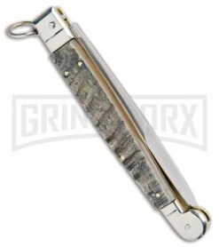 A.G.A. Campolin 9" Ram Horn Sicilian Ring Pull Automatic Knife - Bayonet -Knivesand Tools Shop AGA Camplin 9in Sicilian Ring Pull Auto Ram Horn Satin Bayo BHQ 100997 jr side large