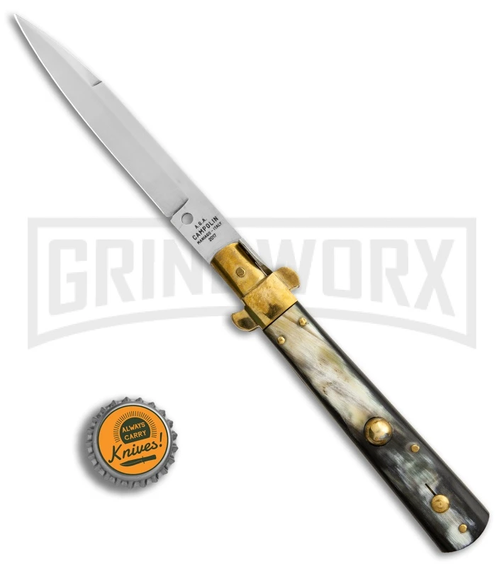 AGA Campolin 10" Brass/Dark Horn Italian Frosolone Automatic Knife - Bayonet AGA Campolin 10" Brass/Dark Horn Italian Frosolone Automatic Knife - Bayonet -Knivesand Tools Shop AGA Campolin 10in Brass Dark Horn Italian Frosolone Bayonet BP 29647 er bottlecap large