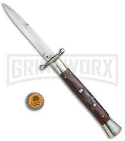 AGA Campolin 13" Stiletto Swinguard Cocobolo Wood Automatic Knife - Bayonet -Knivesand Tools Shop AGA Campolin 13in Swingaurd Auto Cocobolo Satin Bayo BHQ 77551 jr bottlecap large