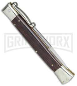 AGA Campolin 13" Stiletto Swinguard Cocobolo Wood Automatic Knife - Bayonet -Knivesand Tools Shop AGA Campolin 13in Swingaurd Auto Cocobolo Satin Bayo BHQ 77551 jr side large
