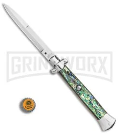 AGA Campolin 15" Italian Abalone Automatic Knife - Bayonet -Knivesand Tools Shop AGA Campolin 15in Auto Italian Stiletto Abalone 7in satin BHQ 87415 er bottlecap large