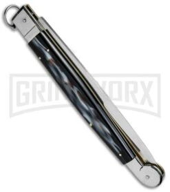 A.G.A. Campolin 16" Sim Horn Sicilian Ring Pull Automatic Knife - Satin Plain -Knivesand Tools Shop AGA Campolin 16in Sicilan Ring Pull Sim Horn BHQ 71213 jr side large