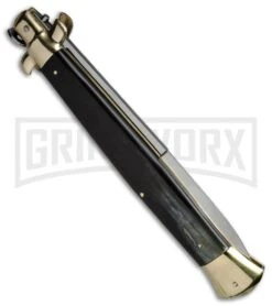 A.G.A. Campolin 18" Brazilian Horn/Brass Italian Stiletto Auto Knife - Bayonet -Knivesand Tools Shop AGA Campolin 18in Stiletto Bayo Brazilian Horn Brass BP 19243 jr side large