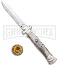 AGA Campolin 9" Maltese Cross Stiletto Horn Automatic Knife - Bayo Satin Plain 5 AGA Campolin 9" Maltese Cross Stiletto Horn Automatic Knife - Bayo Satin Plain -Knivesand Tools Shop AGA Campolin 9in Maltese Cross Stiletto Auto Horn Bayo BHQ 177244 jr bottlecap large