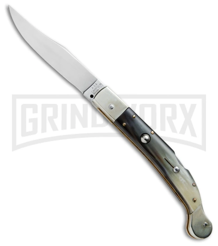 AGA Campolin Sahara Dark Horn Italian Stiletto Automatic Knife - Mirror Plain AGA Campolin Sahara Dark Horn Italian Stiletto Automatic Knife - Mirror Plain -Knivesand Tools Shop AGA Campolin 9in Shara Italian Stiletto LB Dark Horn Mirror BHQ 74050 jr large