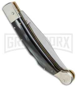 AGA Campolin Sahara Dark Horn Italian Stiletto Automatic Knife - Mirror Plain 4 AGA Campolin Sahara Dark Horn Italian Stiletto Automatic Knife - Mirror Plain -Knivesand Tools Shop AGA Campolin 9in Shara Italian Stiletto LB Dark Horn Mirror BHQ 74050 jr side large