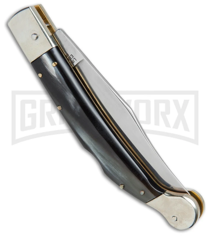 AGA Campolin Sahara Dark Horn Italian Stiletto Automatic Knife - Mirror Plain AGA Campolin Sahara Dark Horn Italian Stiletto Automatic Knife - Mirror Plain -Knivesand Tools Shop AGA Campolin 9in Shara Italian Stiletto LB Dark Horn Mirror BHQ 74050 jr side large