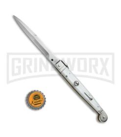 A.G.A. Campolin 9" Sicilian White Pearlex Picklock Automatic Knife - Bayonet -Knivesand Tools Shop AGA Campolin 9in Sicilian White Pearlex Picklock Bayo BP 19446 jr bottlecap large
