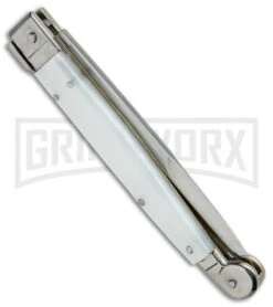 A.G.A. Campolin 9" Sicilian White Pearlex Picklock Automatic Knife - Bayonet -Knivesand Tools Shop AGA Campolin 9in Sicilian White Pearlex Picklock Bayo BP 19446 jr side large