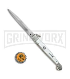 A.G.A. Campolin 9" Sicilian Ring Pull White Pearlex Automatic Knife - Bayonet -Knivesand Tools Shop AGA Campolin 9in Sicilian White Pearlex Ring Pull Bayo BP 19445 jr bottlecap large