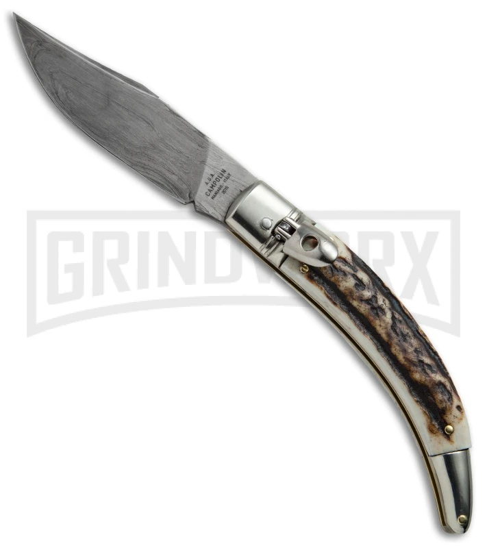 AGA Campolin Diana Stag Horn Lever Lock Automatic Knife - Damascus AGA Campolin Diana Stag Horn Lever Lock Automatic Knife - Damascus -Knivesand Tools Shop AGA Campolin Diana LL Damascus Stag Horn BHQ 67441 jr large