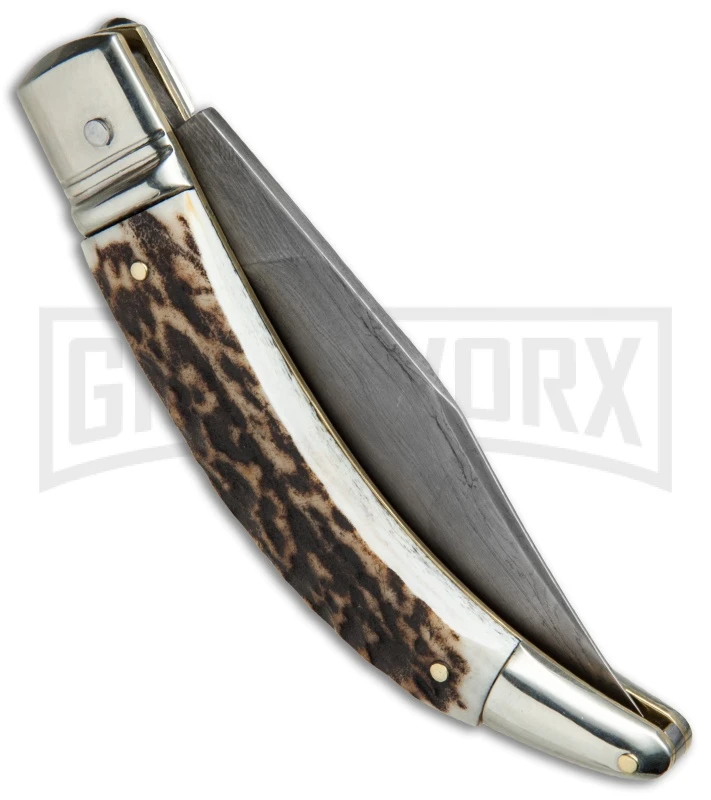 AGA Campolin Diana Stag Horn Lever Lock Automatic Knife - Damascus AGA Campolin Diana Stag Horn Lever Lock Automatic Knife - Damascus -Knivesand Tools Shop AGA Campolin Diana LL Damascus Stag Horn BHQ 67441 jr side large
