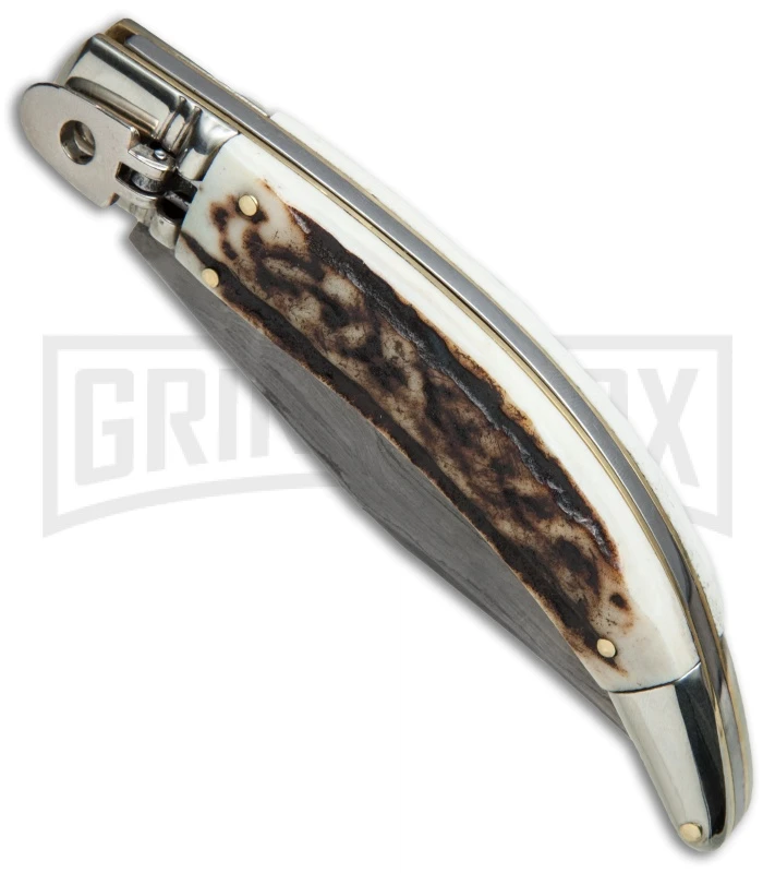 AGA Campolin Diana Stag Horn Lever Lock Automatic Knife - Damascus AGA Campolin Diana Stag Horn Lever Lock Automatic Knife - Damascus -Knivesand Tools Shop AGA Campolin Diana LL Damascus Stag Horn BHQ 67441 jr spine large