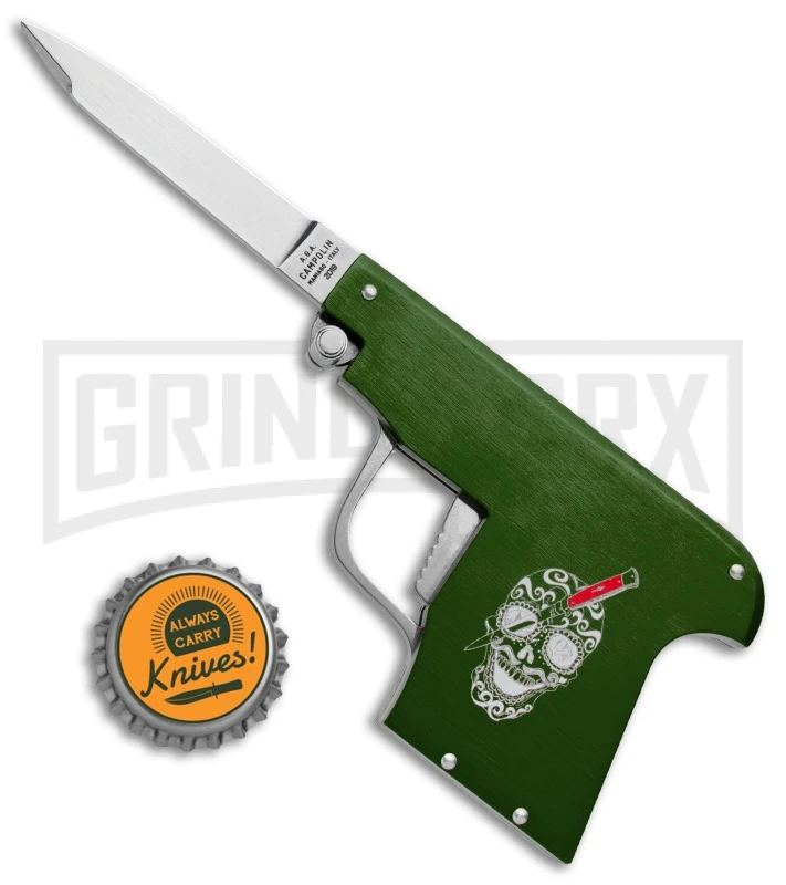 AGA Campolin Green Automatic Gun Knife - Satin Plain AGA Campolin Green Automatic Gun Knife - Satin Plain -Knivesand Tools Shop AGA Campolin Gun Knife Auto Green Satin CEM PIS GREEN GX 33939 jr bottlecap large