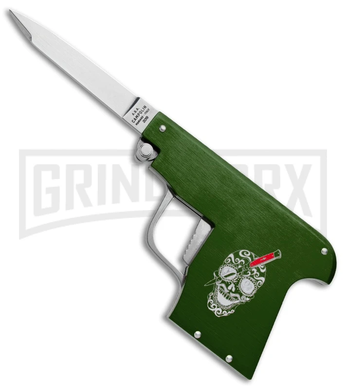 AGA Campolin Green Automatic Gun Knife - Satin Plain AGA Campolin Green Automatic Gun Knife - Satin Plain -Knivesand Tools Shop AGA Campolin Gun Knife Auto Green Satin CEM PIS GREEN GX 33939 jr large