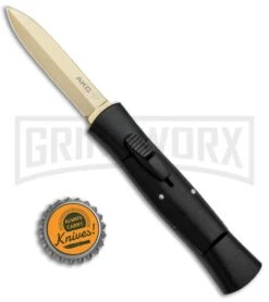 AKC 007 Concord Black OTF Automatic Knife - Dagger Gold Plain -Knivesand Tools Shop AKC 007 Concord Dagger OTF Auto Black Gold BP 28946 jr bottlecap large