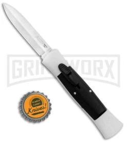 AKC 007 Concord White/Black OTF Automatic Knife - Dagger Satin -Knivesand Tools Shop AKC 007 Concord OTF White Satin Dagger GX 30495 jr bottlecap large