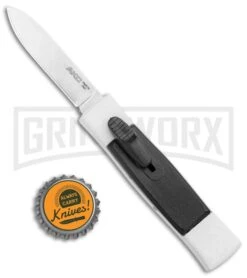 AKC Minion Concord White/Black OTF Automatic Knife - Spear Point Satin Plain -Knivesand Tools Shop AKC 007 Mini Concord OTF Auto White Black Satin BHQ 135712 jr bottlecap large