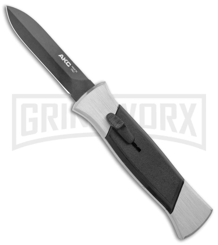 AKC 777 Blackfinger Brushed Aluminum OTF Automatic Knife - Dagger Black Plain AKC 777 Blackfinger Brushed Aluminum OTF Automatic Knife - Dagger Black Plain -Knivesand Tools Shop AKC 777 Blackfinger Dagger OTF Auto Brushed Black BHQ 138853 jr large