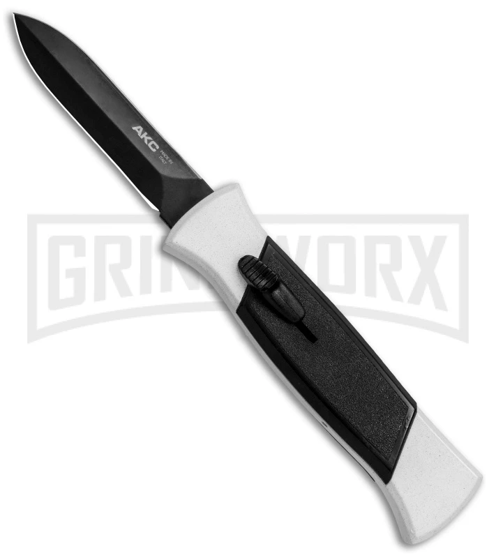 AKC 777 Blackfinger Tactical White/Blk OTF Automatic Knife - Dagger Black Plain AKC 777 Blackfinger Tactical White/Blk OTF Automatic Knife - Dagger Black Plain -Knivesand Tools Shop AKC 777 Blackfinger Dagger OTF White Black BHQ 82047 jr large