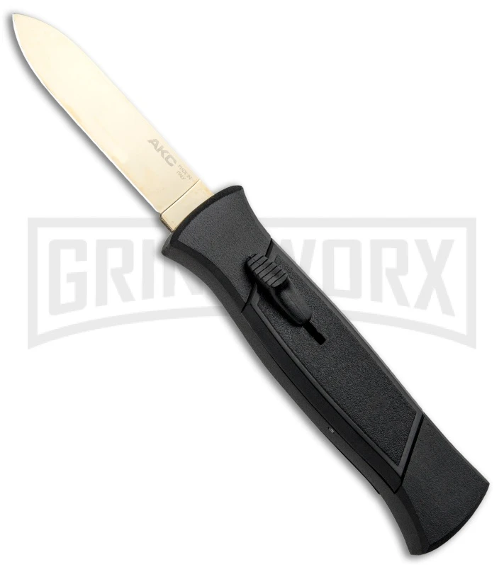 AKC 777 Blackfinger Black OTF Automatic Knife - Flat Gold Plain AKC 777 Blackfinger Black OTF Automatic Knife - Flat Gold Plain -Knivesand Tools Shop AKC 777 Blackfinger OTF Auto Black Gold Flat BHQ 92039 jr large