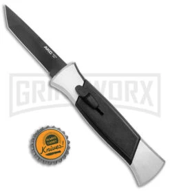 AKC 777 Blackfinger Brushed Aluminum OTF Automatic Knife - Black Tanto -Knivesand Tools Shop AKC 777 Blackfinger OTF Auto Brushed Aluminum Black Black Tanto BHQ 153398 jr bottlecap large