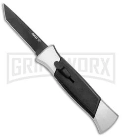 AKC 777 Blackfinger Brushed Aluminum OTF Automatic Knife - Black Tanto