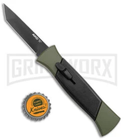 AKC 777 Blackfinger Green/Black OTF Automatic Knife - Black Tanto -Knivesand Tools Shop AKC 777 Blackfinger OTF Auto Green Black Black Tanto BHQ 153513 jr bottlecap large