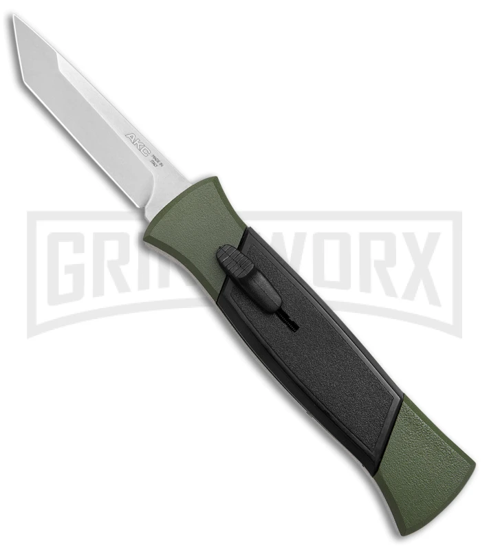 AKC 777 Blackfinger Green/Black OTF Automatic Knife - Satin Tanto AKC 777 Blackfinger Green/Black OTF Automatic Knife - Satin Tanto -Knivesand Tools Shop AKC 777 Blackfinger OTF Auto Green Black SW Tanto BHQ 152941 jr large