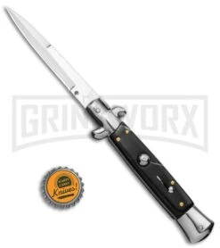 AKC 9" Stiletto Dark Horn Automatic Knife - Bayonet -Knivesand Tools Shop AKC 9in Stiletto Sim Dark Horn Auto Bayo GX 37956 jr bottlecap large