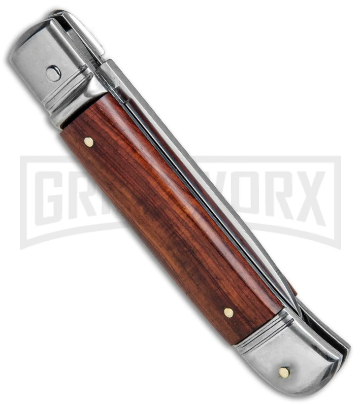 SKM 8" Italian Stiletto Lever Lock Cocobolo Automatic Knife - Polish Flat SKM 8" Italian Stiletto Lever Lock Cocobolo Automatic Knife - Polish Flat -Knivesand Tools Shop AKC Classic LL Auto Italian Cocobolo Satin BHQ 81016 jr side large
