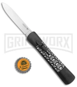 AKC Concord Jolly Roger OTF Automatic Knife - Flat Grind Satin Plain -Knivesand Tools Shop AKC Concord OTF Auto Jolly Roger Satin BHQ 135716 jr bottlecap large