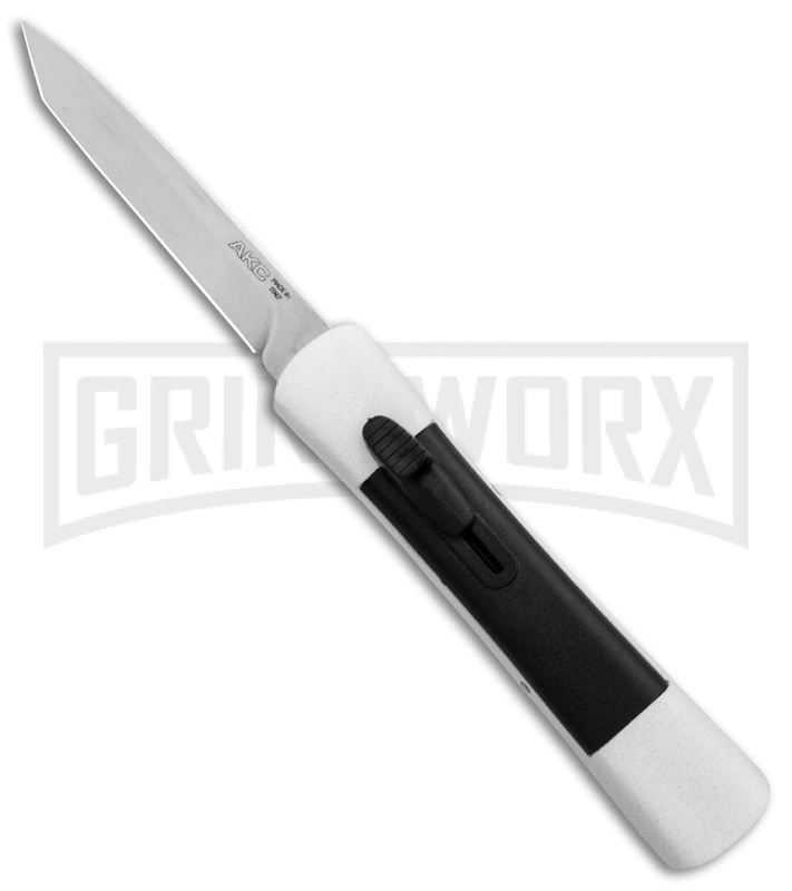 AKC Concord White/Black OTF Automatic Knife - Tanto Satin Plain AKC Concord White/Black OTF Automatic Knife - Tanto Satin Plain -Knivesand Tools Shop AKC Concord Tanto White Black Satin BHQ 90286 er large