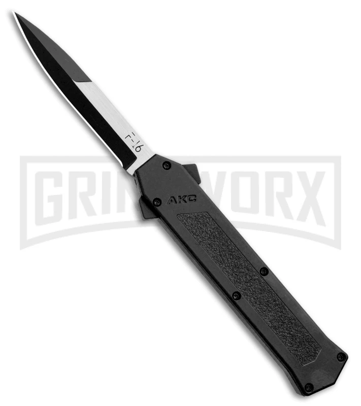 AKC F-16 Black D/A OTF Automatic Knife - Bayo Two Tone AKC F-16 Black D/A OTF Automatic Knife - Bayo Two Tone -Knivesand Tools Shop AKC F 16 Black DA OTF Auto Bayo TT Plain BHQ 111245 jr large
