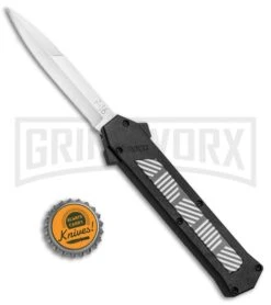 AKC F-16 Black/Stripe Inlay D/A OTF Automatic Knife - Bayo Satin Plain -Knivesand Tools Shop AKC F 16 Black Stripe Inlay DA OTF Bayo Satin Plain BP 25394 jr bottlecap large