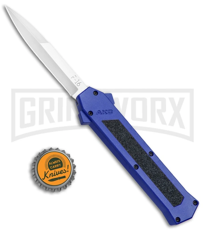 AKC F-16 Blue D/A OTF Automatic Knife - Bayo Satin Plain AKC F-16 Blue D/A OTF Automatic Knife - Bayo Satin Plain -Knivesand Tools Shop AKC F 16 Blue DA OTF Bayo Satin Plain BP 23856 jr bottlecap large