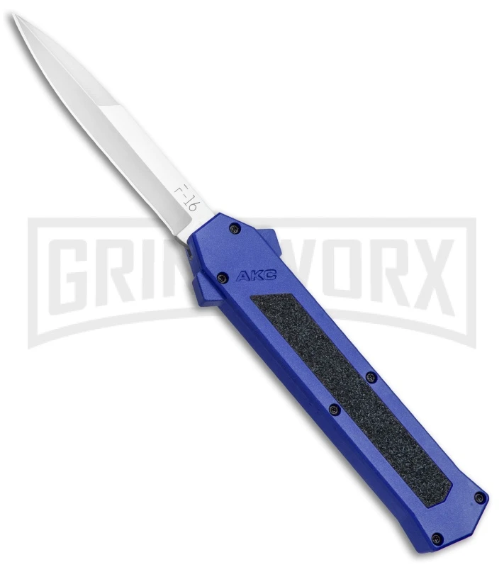 AKC F-16 Blue D/A OTF Automatic Knife - Bayo Satin Plain AKC F-16 Blue D/A OTF Automatic Knife - Bayo Satin Plain -Knivesand Tools Shop AKC F 16 Blue DA OTF Bayo Satin Plain BP 23856 jr large