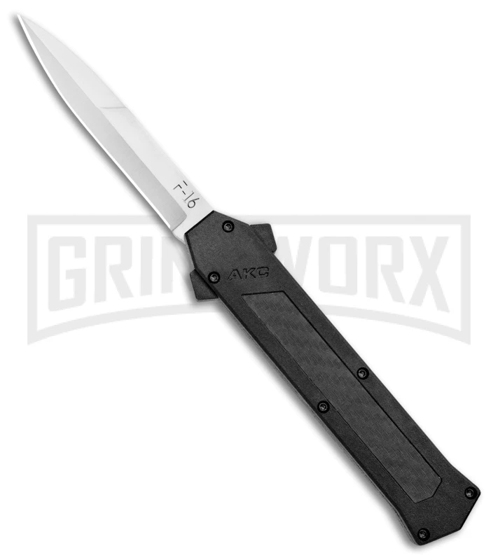 AKC F-16 D/A Bayonet OTF Automatic Knife Black Carbon Fiber (3.3" Bayo) AKC F-16 D/A Bayonet OTF Automatic Knife Black Carbon Fiber (3.3" Bayo) -Knivesand Tools Shop AKC F 16 DA Bayo OTF Auto Black CF Bayo BHQ 102234 jr large