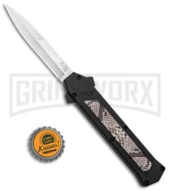 AKC F-16 Diamondback D/A OTF Automatic Knife - Bayo Satin Plain -Knivesand Tools Shop AKC F 16 DA Bayo OTF Auto Diamondback Satin BHQ 131609 jr bottlecap large
