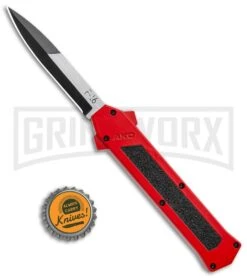 AKC F-16 Red D/A OTF Automatic Knife - Bayo Two Tone Plain -Knivesand Tools Shop AKC F 16 DA Bayo OTF Auto Red BHQ 112389 jr bottlecap large