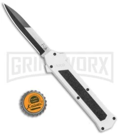AKC F-16 White D/A OTF Automatic Knife - Bayo Two Tone Plain -Knivesand Tools Shop AKC F 16 DA Bayo OTF Auto White TT BHQ 114660 jr bottlecap large
