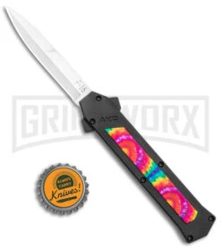 AKC F-16 Tie Dye D/A OTF Automatic Knife - Bayo Satin Plain -Knivesand Tools Shop AKC F 16 DA Bayo OTF Tie Dye Satin BHQ 143649 jr bottlecap large