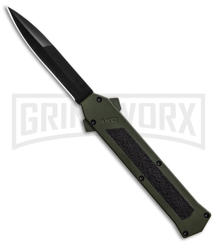 AKC F-16 OD Green D/A OTF Automatic Knife - Bayo Black Plain AKC F-16 OD Green D/A OTF Automatic Knife - Bayo Black Plain -Knivesand Tools Shop AKC F 16 DA Bayonet OD Green Black BHQ 86948 er large