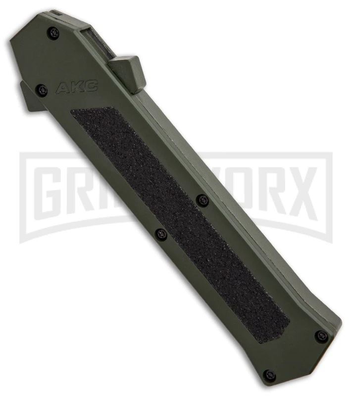 AKC F-16 OD Green D/A OTF Automatic Knife - Bayo Black Plain AKC F-16 OD Green D/A OTF Automatic Knife - Bayo Black Plain -Knivesand Tools Shop AKC F 16 DA Bayonet OD Green Black BHQ 86948 er spine large