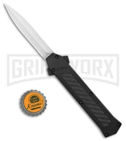 AKC F-16 D/A Dagger OTF Automatic Knife Black Carbon Fiber (3.3" Satin) -Knivesand Tools Shop AKC F 16 DA Dagger OTF Auto Black CF Satin BHQ 102235 jr bottlecap large